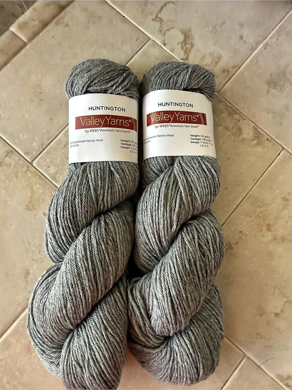 Valley Yarns Huntington Merino Wool Yarn 2 Hanks in Gray NWT